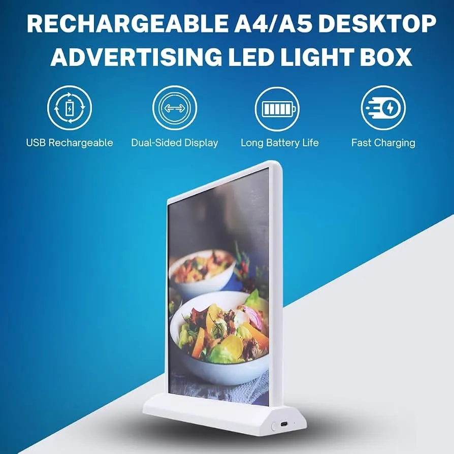 A4 Rechargeable Desktop Display Double Side Advertising Light Box Sign
